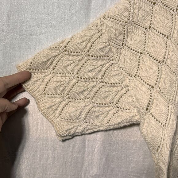 Vintage Sweater Large Off White Short Sleeve Open Knit Made In USA - Picture 5 of 10